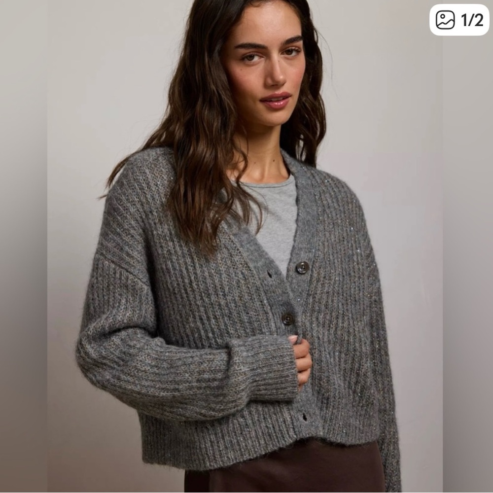 Universal Thread Charcoal shaker stitch Cardigan Sweater
